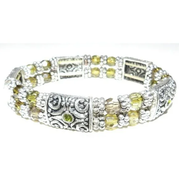 Vintage set of two elastic beaded adjustable bracelets approx 8" around - Picture 5 of 5